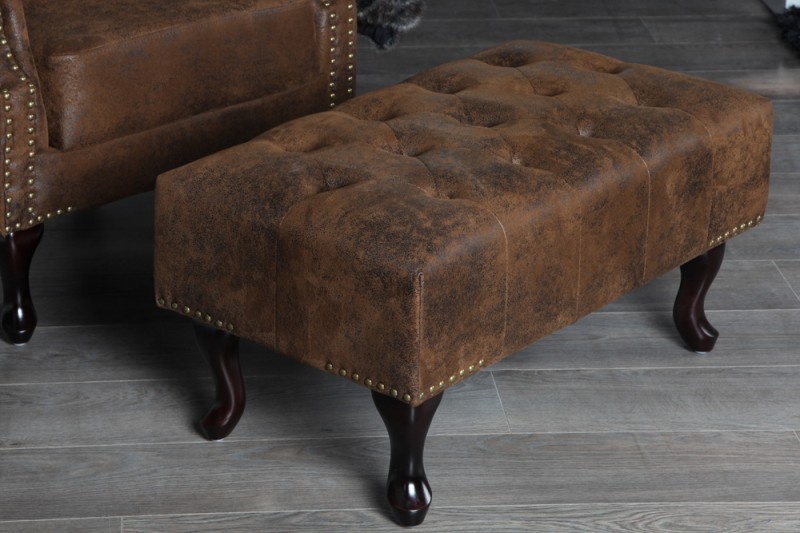 Taburetka CHESTERFIELD STOOL VINTAGE antik look - hnedá